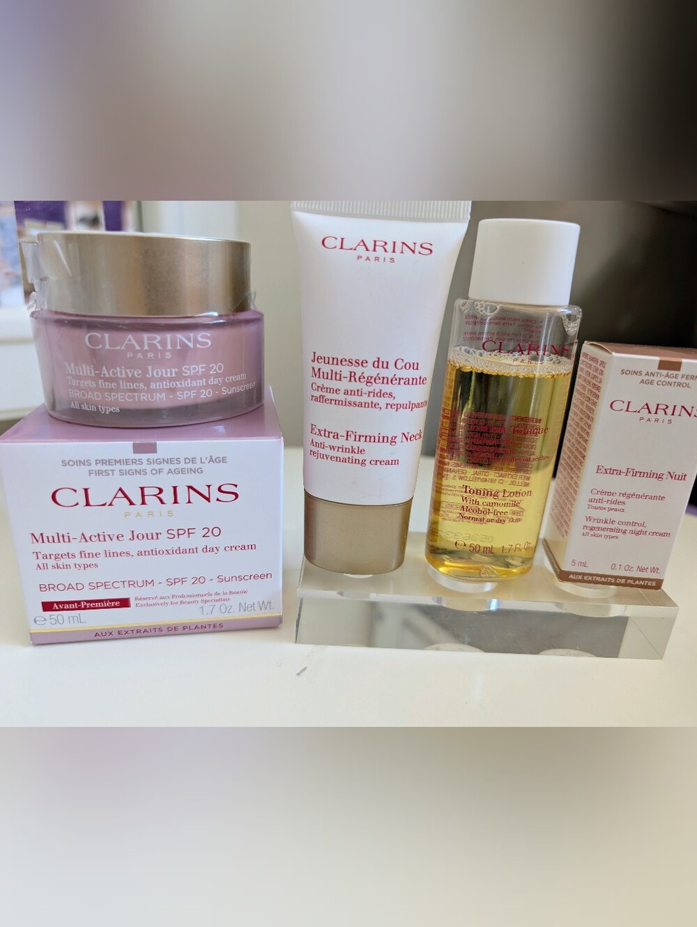 Clarins Multi‑Active Jour SPF20 Day Cream 50ml Bundle NIB + neck cream, toner